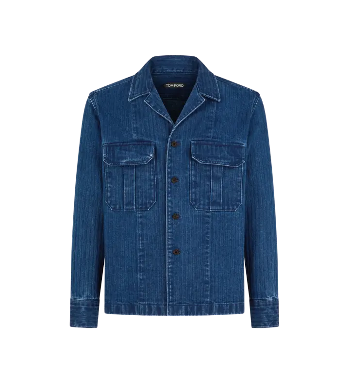 DENIM HERRINGBONE OVERSHIRT WASHED INDIGO online